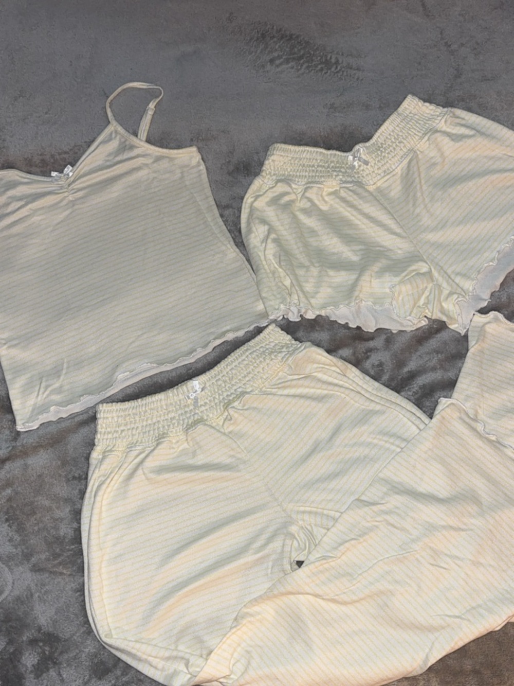 Soft Cream Striped Women's Loungewear Set - Top, Shorts & Joggers